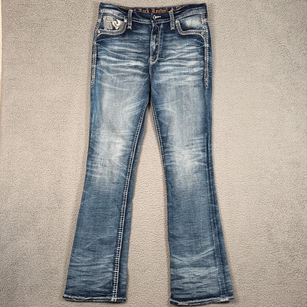 Rock Revival Jeans Womens 31x32 Curvy High Rise Boot Embellished Denim Distress